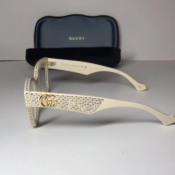 Gucci GG1424s Cream Crystal-Embellished Women's Glasses - Picture 4 of 12